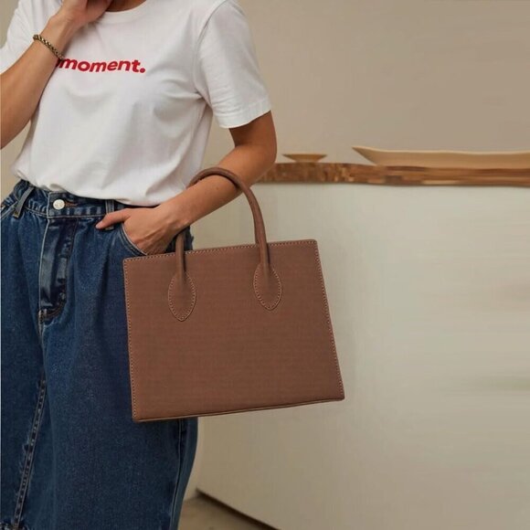 Brown Suede Handbag Women's Tote Crossbody Purse with Top Handle - Picture 5 of 6